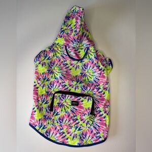 Justice Sport Tie-Dye Dog Hoodie Size Large Bright Neon Hooded Kangaroo Pocket
